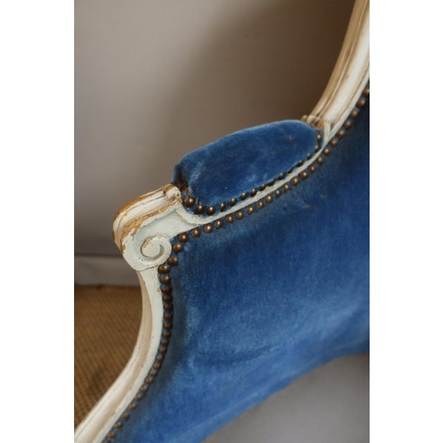 Louis XV Lounge Chair in Blue Velvet For Sale - Image 3 of 11