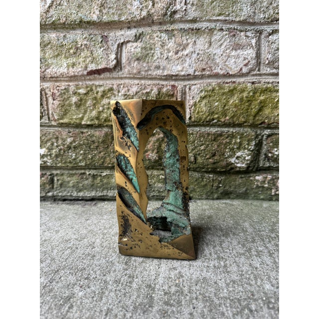 1960s Brutalist Solid Bronze Double Candle Holder For Sale - Image 10 of 16