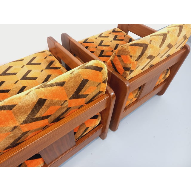 Set of 2 vintage sled armchairs from the 70s, superb design, notably with magnificent backrests, in walnut, removable...