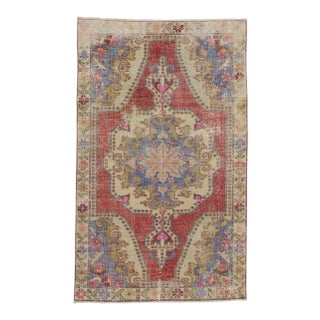 Distressed Turkish Konya Area Rug - 4′5″ × 7′4″ For Sale