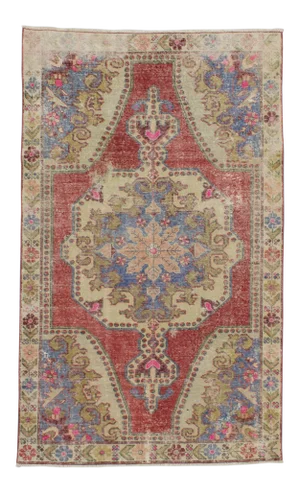 Distressed Turkish Konya Area Rug - 4′5″ × 7′4″