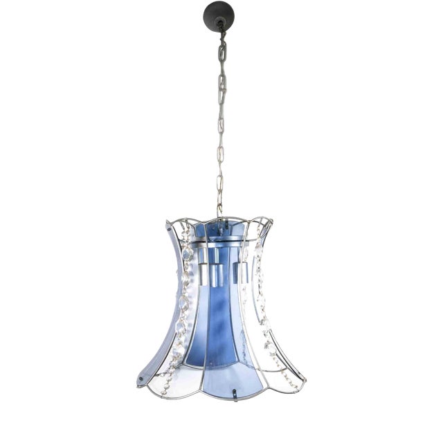Blue Crystal Pendant Lamp, Mid-20th Century For Sale