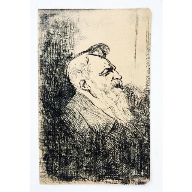 Small pen and ink on paper portrait drawing of a bearded man. Unsigned. Unframed, age toning,