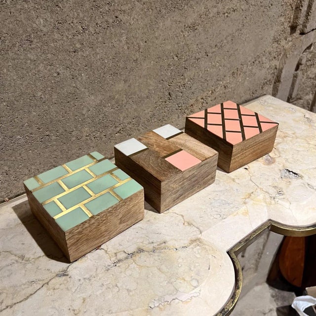 Handcrafted Three Trinket Boxes Mod Geometric Design For Sale - Image 4 of 6