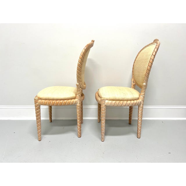 Late 20th Century 1980's Carved Whitewashed Wood Boho Rope Twist Dining Side Chairs - Pair A For Sale - Image 5 of 11