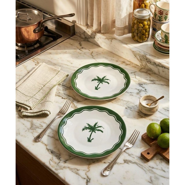 Forest Green Fern & Co. X Anthropologie Palm Tree Dessert Plates - a Pair For Sale - Image 8 of 11