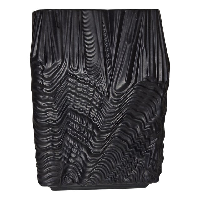 Vintage Flower Vase in Black Bisque Porcelain by Martin Freyer for Rosenthal, 1970s For Sale