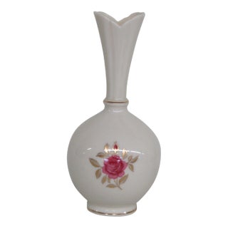 Lenox Porcelain Roselyn Rhodora White Pink Rose With Gold Trim Vase For Sale