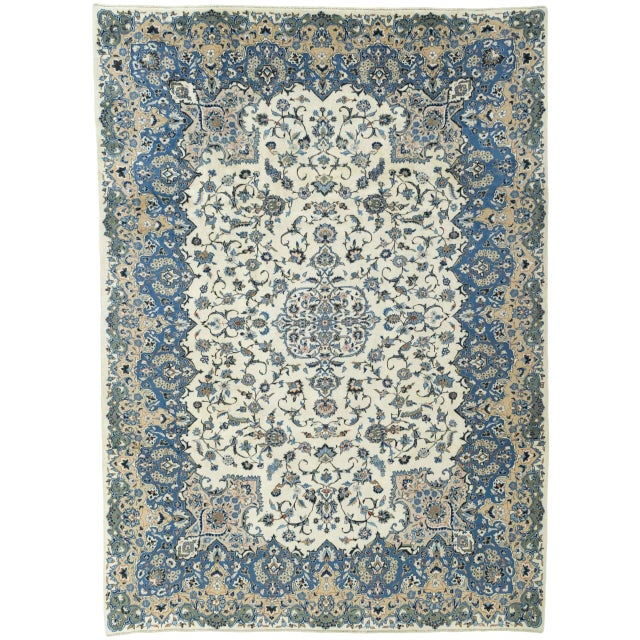 Hand-Knotted Kashan Rug in Cork Wool with Light Floral Design, 1990s For Sale - Image 13 of 13