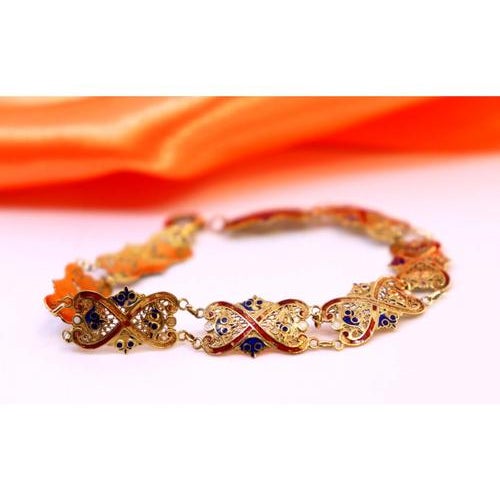 Metal Enamelled Gold Bracelet with Articulated Links For Sale - Image 7 of 7