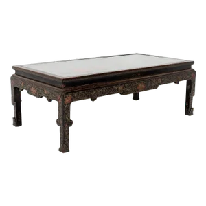 Chinese Painted Coffee Table With Stone Inlay, Century 1900