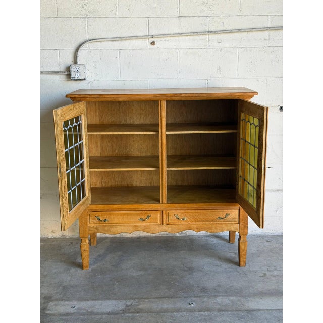 Mid-Century Modern In Style of Henning Kjærnulf Oak Cabinet Storage With 2 Glass Doors and Drawers Denmark Mid-Century Modern 1960s For Sale - Image 3 of 11