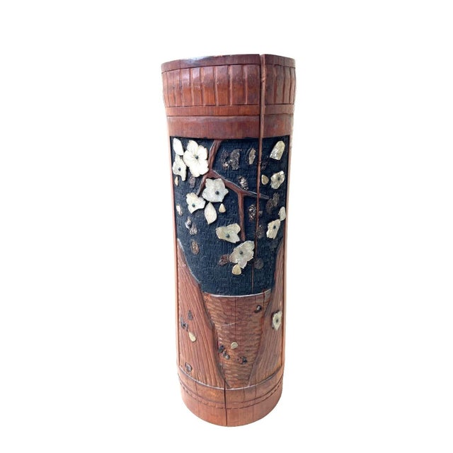 Late 19th Century Japanese Shibayama-Style Inlaid Wooden Vase, Figural Scene, Meiji / Taishō Style For Sale - Image 5 of 10