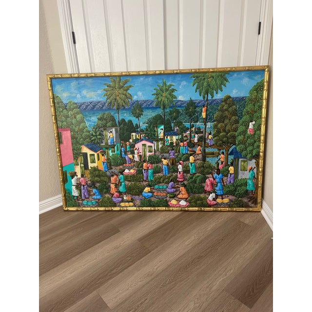 Wood Late 20th Century Monumental Original Oil Painting by l.y. Alaby, 73” × 50”, Framed For Sale - Image 7 of 7