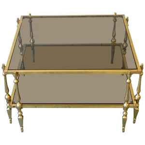 1980s French Brass and Glass Coffee Table