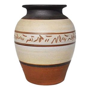 Rustic Planter, Ginger Jar, Vase or Pot in Brown, Black and Cream - Signed