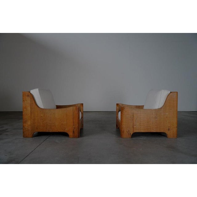 Vintage Belgian Oak Lounge Chairs with Linen Cushions, 1950s, Set of 2 For Sale - Image 5 of 15