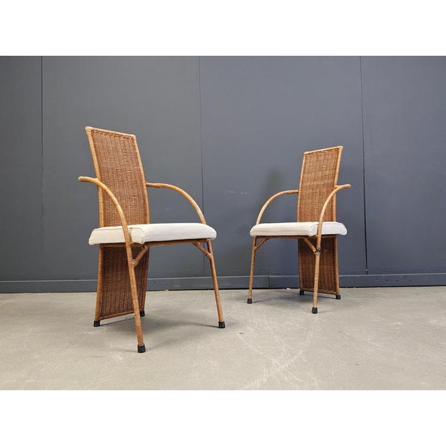 1980s Vintage Wicker High-Back Dining Chairs, 1980s, Set of 6 For Sale - Image 5 of 14