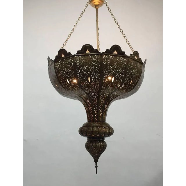 Moroccan Large Moroccan Moorish Pierced-Brass Chandelier With Glass Insets, Circa 1960 For Sale - Image 3 of 13