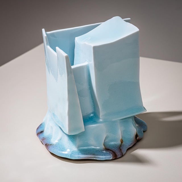 Ice-Blue Vase "Kayho" (Jap. 華俑 Luxuriant Pottery Palace) by Ceramic Artist Masamichi Yoshikawa, 21st Century For Sale In New York - Image 6 of 13