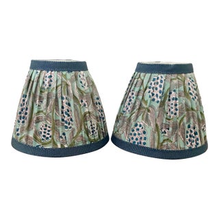 Custom Shirred Block Print Sconce Shades, Pair For Sale
