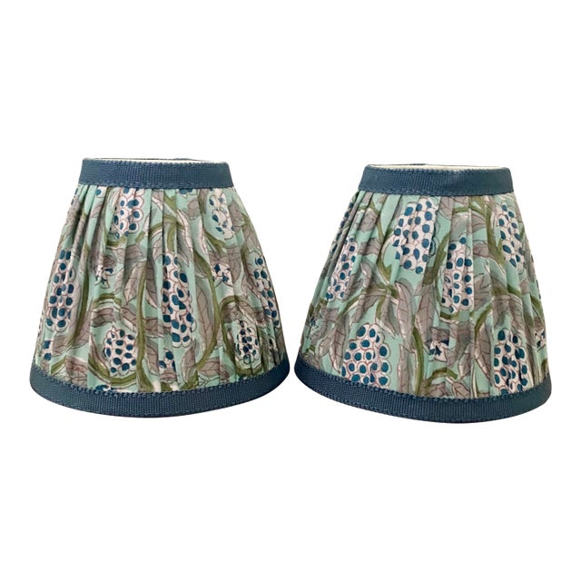 Custom Shirred Block Print Sconce Shades, Pair For Sale