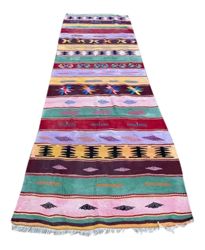 Vintage Nomadic Boho Turkish Fertility Pattern Kilim Rug