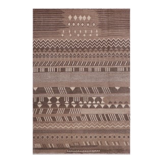 Boho Chic Brown/Beige High Low Wool Rug - 8'9'' X 12'3'' For Sale