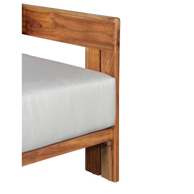 Gray Paradiso Outdoor Solid Teak Wood Love Seat - Light Gray Fabric For Sale - Image 8 of 9