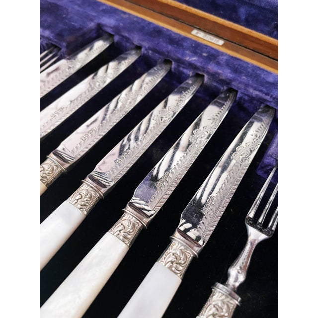 Antique Mother of Pearl and Silver Plated Flatware Service for 12 For Sale - Image 4 of 9