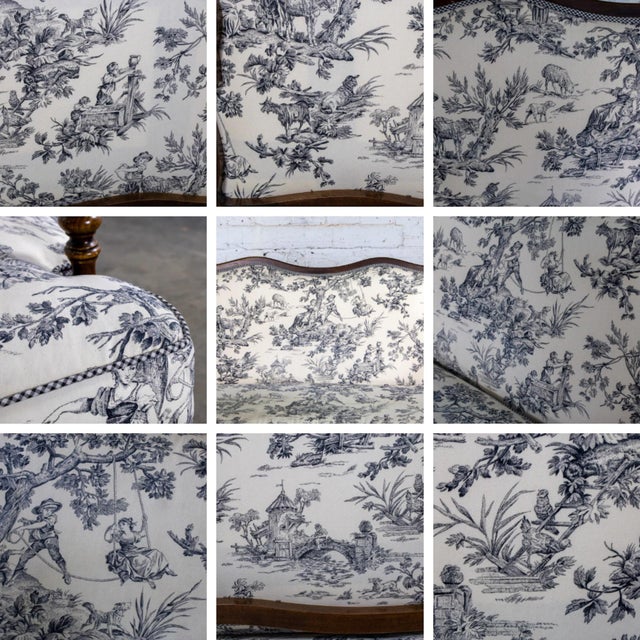Late 20th Century French Louis XV Style Settee by Highland House Black and White Toile De Jouy For Sale - Image 10 of 18