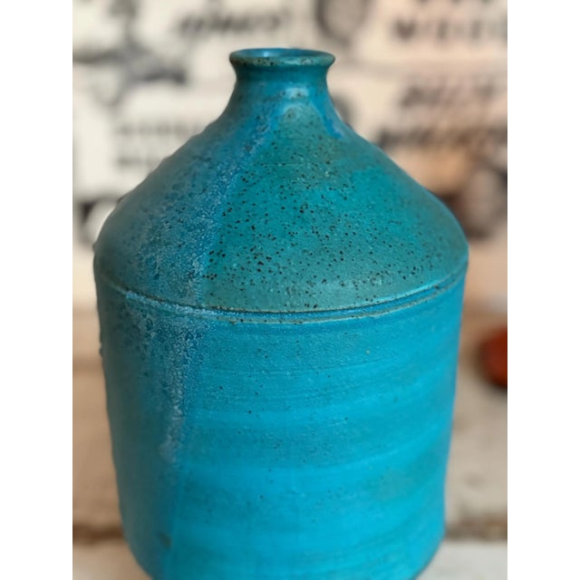 1960s Turquoise Matte Stoneware Vase 9.25”, Signed For Sale - Image 4 of 7