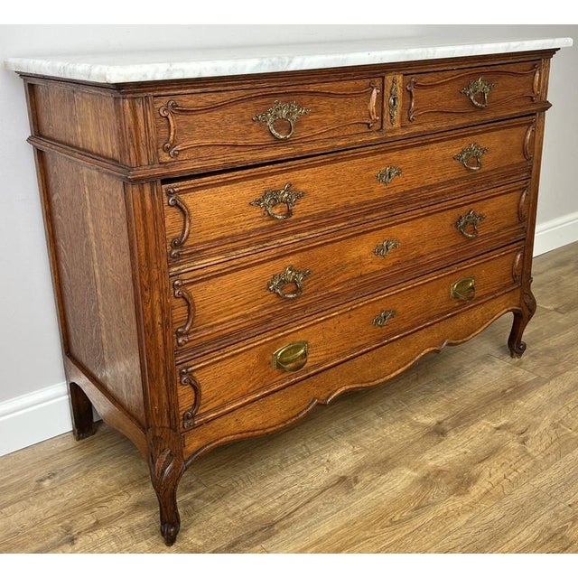 Antique French Oak Marble Top Chest of Drawers For Sale - Image 4 of 16