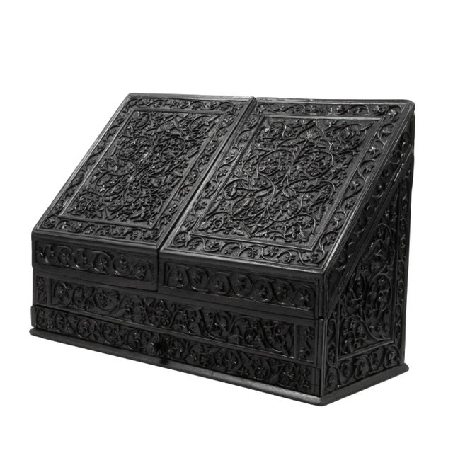 Mid 19th Century Anglo-Indian Carved Solid Ebony Stationery Box For Sale - Image 11 of 11
