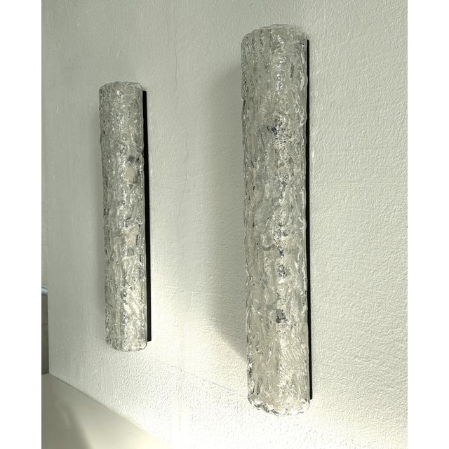 Large Mid-Century Ice Glass Mirror Wall Sconces in Textured Art Glass from Limburg, 1970s, Set of 2 For Sale - Image 6 of 14