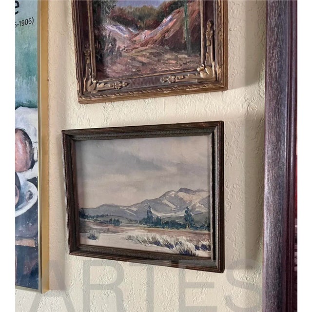 Forest Green 1940s Vintage American Desert Watercolor on Board. Signed, Framed For Sale - Image 8 of 8