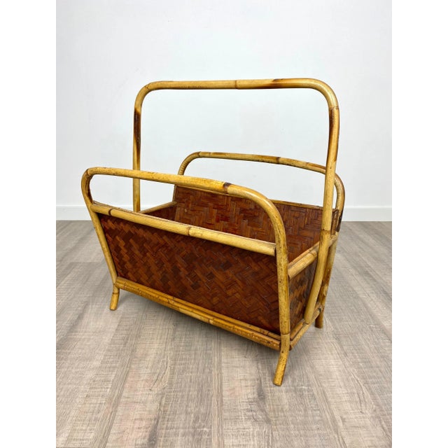 Italian Franco Albini Style Magazine Rack in Rattan and Bamboo, 1960s For Sale - Image 3 of 13