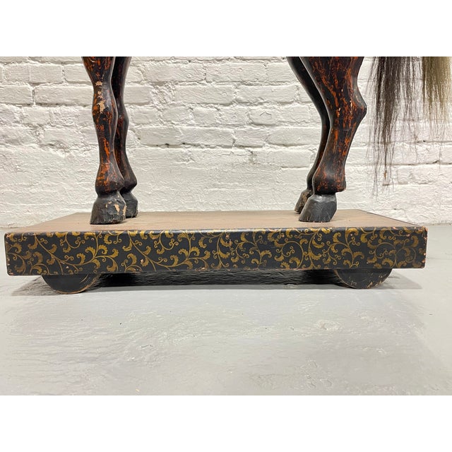 Antique European Hand Carved Wooden Horse Folk Art Sculpture on Wheeled Base For Sale - Image 4 of 13
