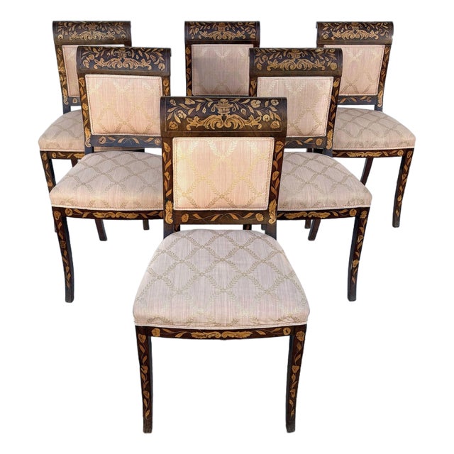 Early 19th Century Marquetry Dining Chairs Set of 6 For Sale