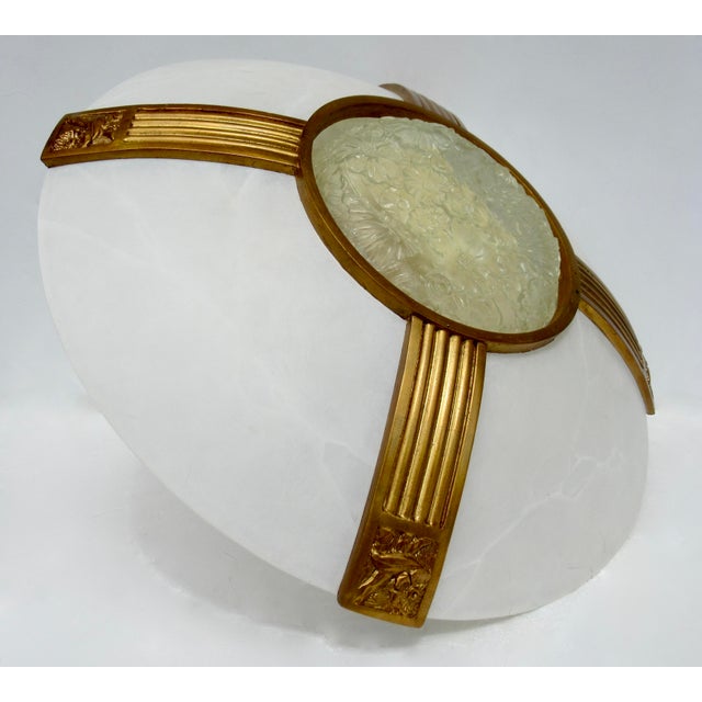C.1990's Sirmos "Channel" Pendent Alabaster White on White Marble Finish & Gilt Gold Leaf Vintage to Detail, Clear Floral CyTron Aperture For Sale - Image 9 of 18