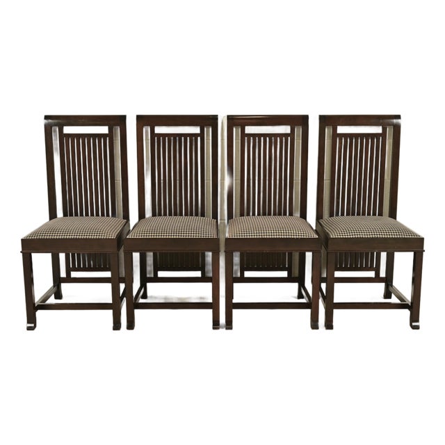Frank Lloyd Wright for Cassina Arts & Crafts Dark Cherry Wood Dining Chairs, Set of Four For Sale