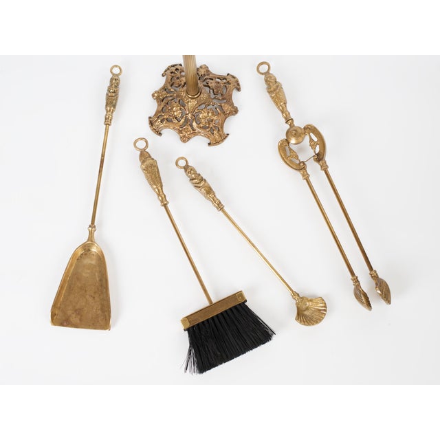 Renaissance 1950s Spanish Revival Brass Don Quixote Fireplace Tools Set - 5 Pieces For Sale - Image 3 of 7
