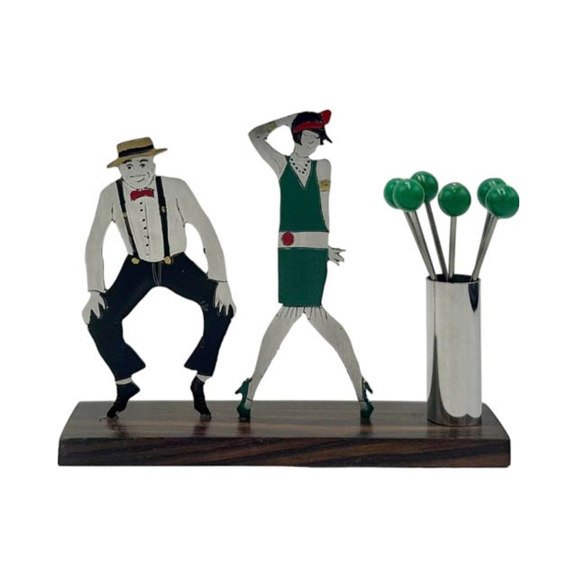 1930s 1930s Sudre Art DecoFlapper Dancers Cocktail Garnish Hors d'Oeuvres Pick Set, Unsigned- 7 Pieces For Sale - Image 5 of 12