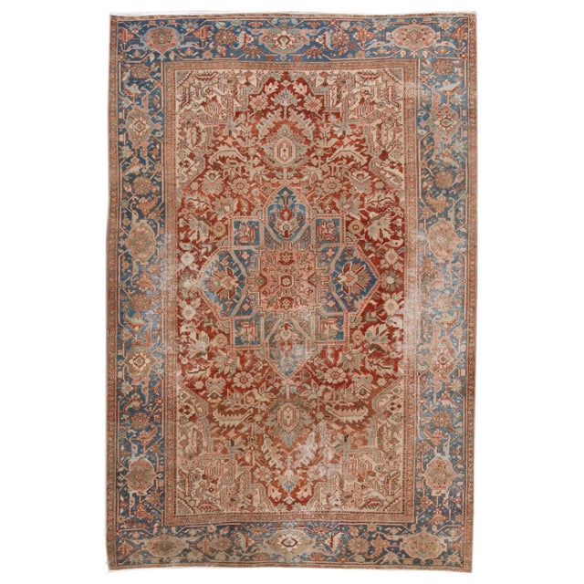 Antique Heriz Persian Handmade Rust Wool Rug With Medallion Design For Sale - Image 9 of 9