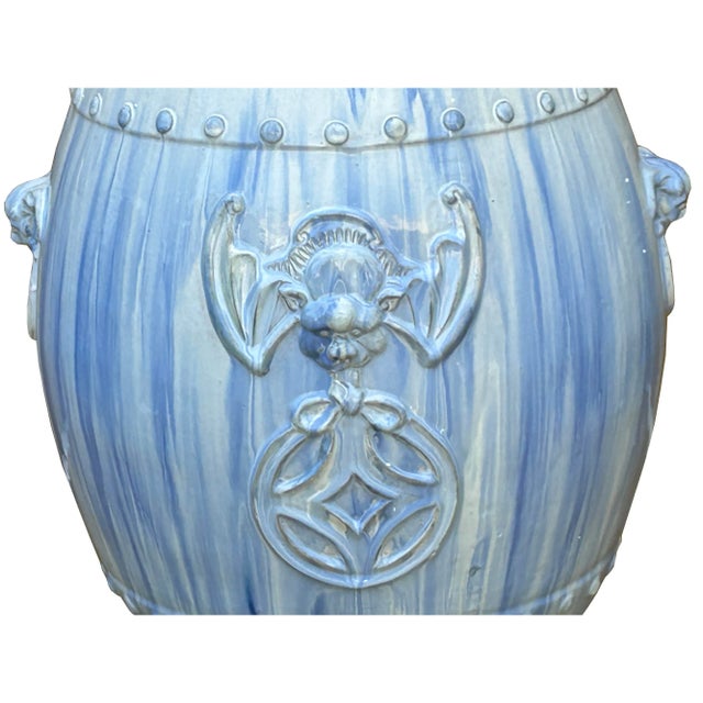 Chinese White Blue Glaze Bat Fortune Coin Pattern Round Ceramic Garden Stool For Sale In San Francisco - Image 6 of 7