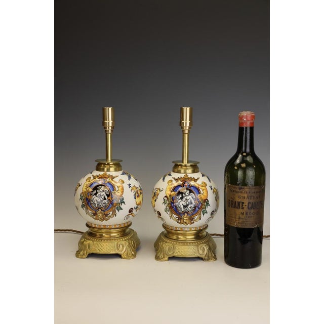 Renaissance Revival Italian Majolica Table Lamps, 1890, Set of 2 For Sale - Image 3 of 18