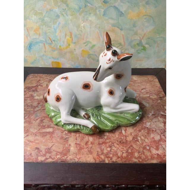 Ceramic 1980s Pair of Porcelain Recumbent Deer For Sale - Image 7 of 9