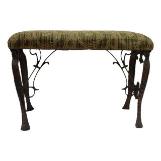 Early 20th Century Antique Art Deco Cast Iron Upholstered Fireside/Radio Listening Bench For Sale