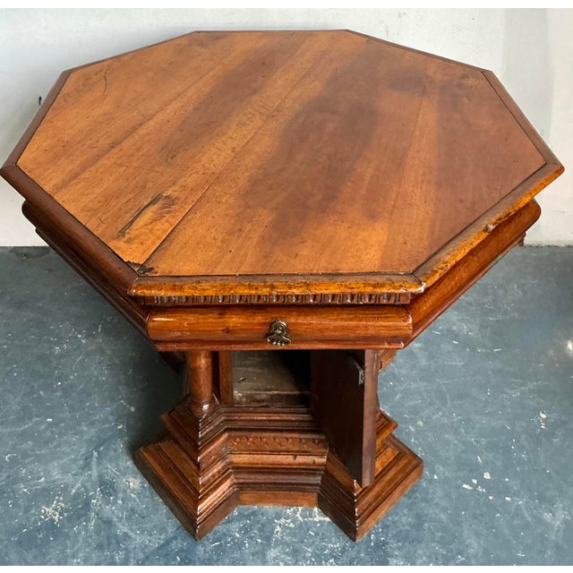 Wood Vintage Boho 19th Century Carved Octagon Table For Sale - Image 7 of 11