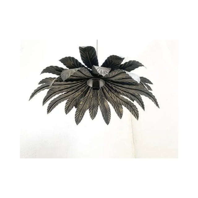 Early 21st Century Florentine Wrought Iron Brunito and Gold Leaves Pendant by Simoeng For Sale - Image 5 of 7